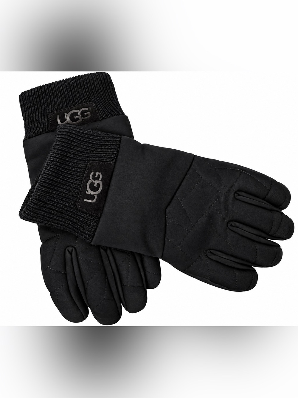 UGG Women’s Black Quilted Winter Gloves Knit Cuff Size L/XL